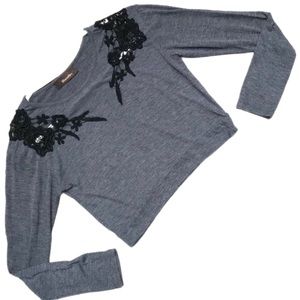 STACCATO Grey & Black Long Sleeve Crop Top